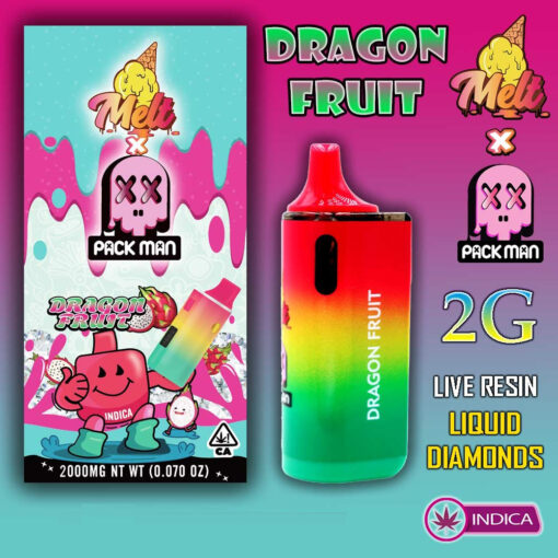 Melt x Pack Man – THC Vape Disposable Pen – DRAGON FRUIT – 2G – INDICA