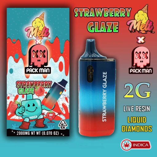 Melt x Pack Man – THC Vape Disposable Pen – STRAWBERRY GLAZE – 2G – INDICA