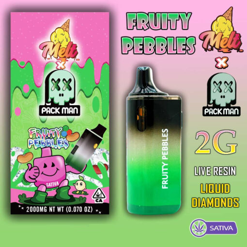 Melt x Pack Man – THC Vape Disposable Pen – FRUITY PEBBLES – 2G – SATIVA