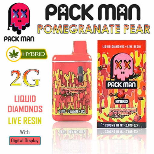 Pack Man – THC Vape Disposable Pen – POMEGRANATE PEAR – 2G – HYBRID