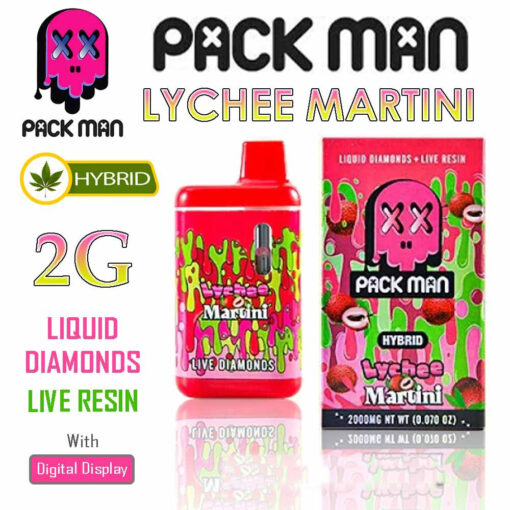 Pack Man – THC Vape Disposable Pen – LYCHEE MARTINI – 2G – HYBRID