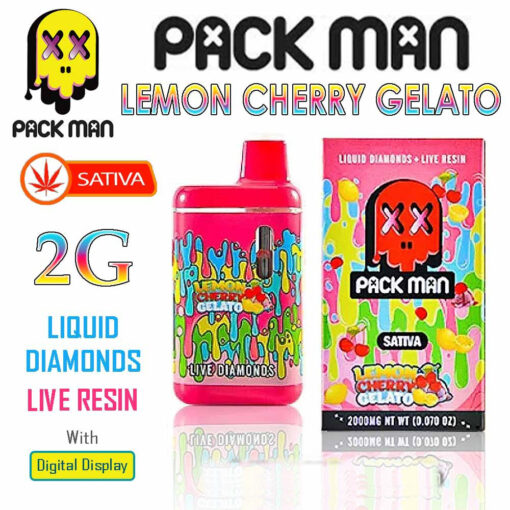 Pack Man – THC Vape Disposable Pen – LEMON CHERRY GELATO – 2G – SATIVA