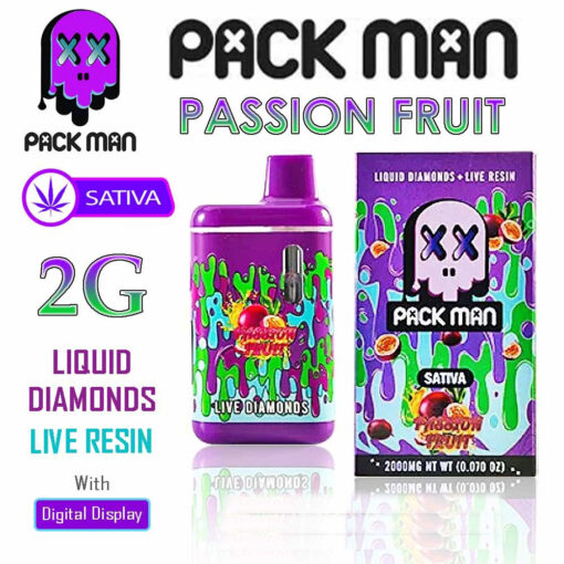Pack Man – THC Vape Disposable Pen – PASSION FRUIT – 2G – SATIVA