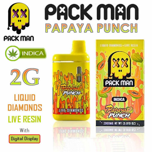 Pack Man – THC Vape Disposable Pen – PAPAYA PUNCH – 2G – INDICA