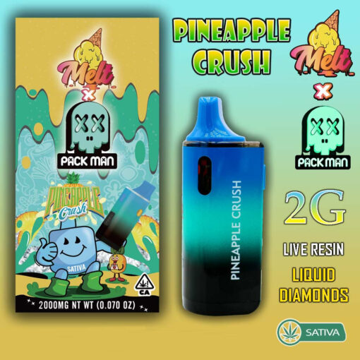 Melt x Pack Man – THC Vape Disposable Pen – PINEAPPLE CRUSH – 2G – SATIVA